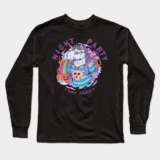 Crazy Unicorn eating Rainbow in Halloween. Long Sleeve T-Shirt by Zuvarie